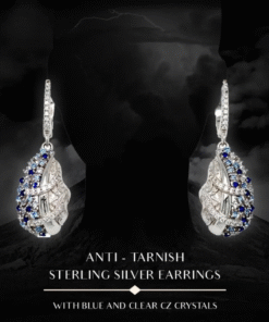 Anti-Tarnish Sterling Silver Earrings with Clear and Blue CZ Crystals