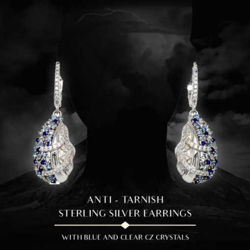 Anti-Tarnish Sterling Silver Earrings with Clear and Blue CZ Crystals