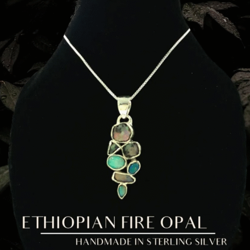 Ethiopian Fire Opal Necklace with Handmade Sterling Silver