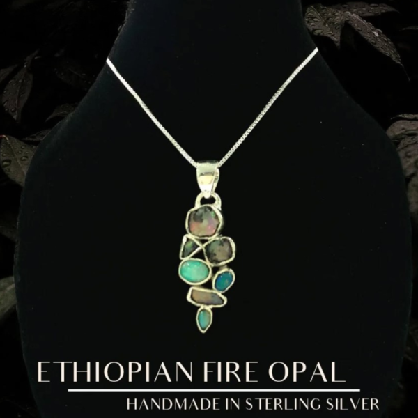 Ethiopian Fire Opal Necklace with Handmade Sterling Silver