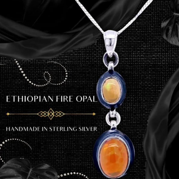 Ethiopian Fire Opal Necklace with Handmade Sterling Silver