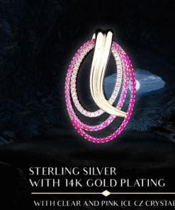Sterling Silver with 14k Gold Plating with Clear and Pink Ice CZ Crystals Pendant
