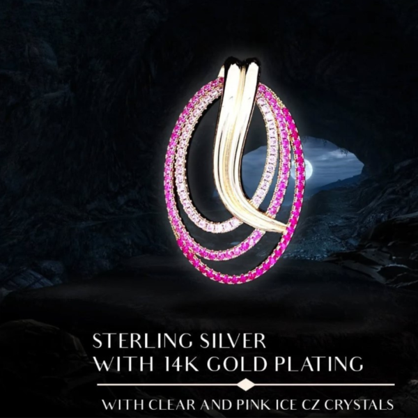 Sterling Silver with 14k Gold Plating with Clear and Pink Ice CZ Crystals Pendant