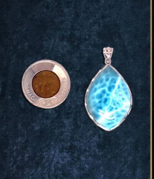 High Quality Natural Larimar Set in Sterling Silver Pendant